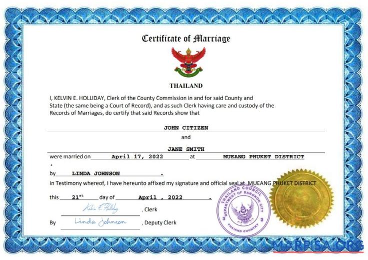 Printable Thailand marriage certificate Word and PDF template
